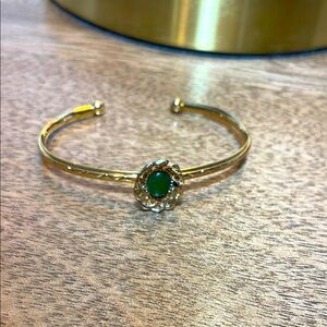 Vintage Dainty Gold Toned Jade Filigree Bangle